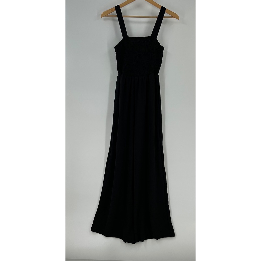 Black Smocked Wide Leg Jumpsuit Sleeveless Size S palazzo boho loungewear